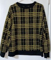 Who What Wear Black and Yellow Plaid Crew Neck Knit Medium