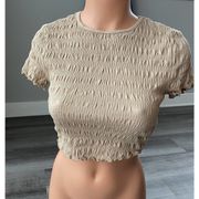 Vero Moda Scarlett Beige Pleated Crop Top Size S NWT M15N9