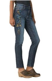 Driftwood Audrey Cassia Straight Leg Floral Embroidered Jeans Dark Wash 28 x 31