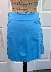 Sz 2 Cache Blue Beaded & floral Embroidered Short Skirt