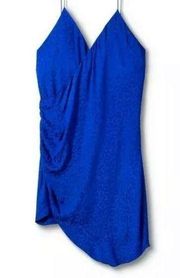 CUSHNIE X Target leopard slip dress v-neck royal blue Sz 2 silk satin wrap NWT