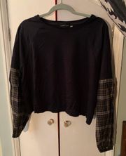 Navy Top with Plaid Sleeves