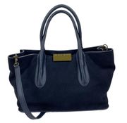 Zac Posen Suede Leather Satchel Bag Large Office Navy Blue