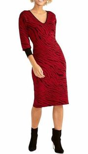 Womens Sweater Dress Bernadette Knit Fitted Red Tiger Animal Print XS