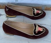 Charlotte Olympia brown suede Taurus Bull flats 35.1/2