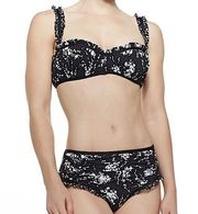 Michael Kors Collection Ruffle Floral Two-Piece Bikini Swimsuit Black White 12