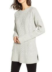 J. Crew Oversized Patchwork Chunky Cable-Knit Tunic Sweater Women's Size XS Gray