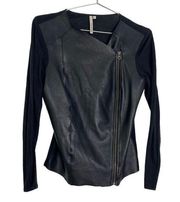 Michael Stars Leather Lea Moto Jacket Cotton Sleeves