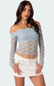 NWT  Elysia Fold Over Sheer Lace Top