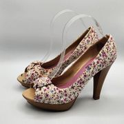 Kenneth Cole Reaction Flirty Floral Best Bond Bridal Heel Open Peep Toe Size 7.5