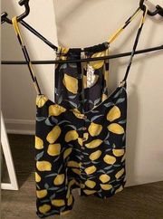 Pink Rose Lemon Patterned Black Camisole Tank Top Women's Sz Small