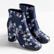 Juliet Navy Blue Floral Embroidered Heeled Booties 9