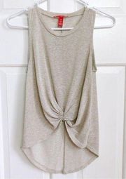 C&V Knot Front Sheer Knit Sleeveless Beige Tank Top XS Women’s Chelsea & Violet