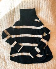 Navy Blue Striped Cowl Neck Sweater Size XS