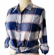 WEATHERPROOF VINTAGE Blue Plaid Comfort Stretch Flannel Top ~ Women's LARGE