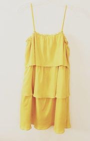 NWT ELLA MOSS YELLOW RUFFLED SILK DRESS, MEDIUM