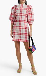 Checked cotton-blend mini dress