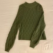 American Eagle Cable Knit Long Sleeve Cropped Sweater, Green, Size S, EUC