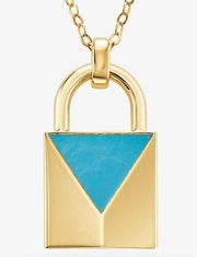 MICHAEL KORS 14K Gold-Plated Sterling Silver Turquoise Large Lock Necklace