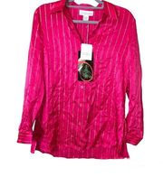Diane Von Furstenburg Silk Assets Button up Stripe metallic Blouse Pink medium