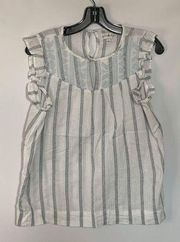 Wonderly Ruffle Capped Striped Sleeve Blouse Size L