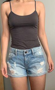 High Waisted Denim Distressed Shorts