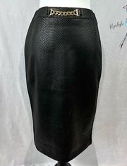 Marc New York black faux leather crocodile texture pencil midi skirt size small