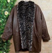 Andrew Marc Genuine Leather Rabbit Fur Coat Jacket Brown Black Gray Size Small