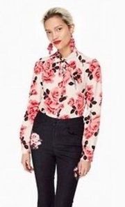 Kate Spade Rambling Roses Blouse Womens Size Small Pink White Red Black