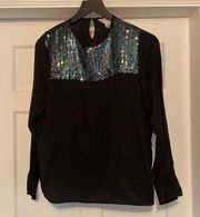 Vintage 80/90s Jordan New York black silk sequin blouse, size 8 medium