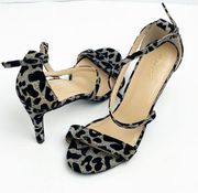 THALIA SODI Animal Print Two Toned Strappy Open Toe Glitter Heels, Size 9