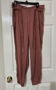 Rewash Easy Jogger Size Large Burnt Pink Hi-Rise Paper Bag Tie Waist