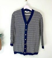 Vintage St. John Knits Blue/ Tan Stripe Long Sleeve Sweater Cardigan Size 6