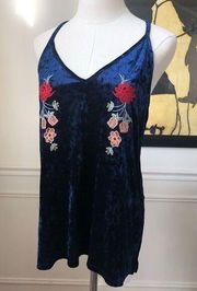 THML Stitch Fix Karrah Blue Velvet Embroidered Top