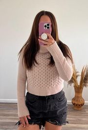 Club Monaco pink turtleneck cropped sweater angora lambs wool