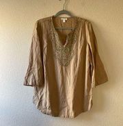 Womens charter club 100% linen beaded tunic blouse size large