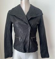 Michael Kors Shawl Collar Genuine Leather Jacket Size M in Black Moto style