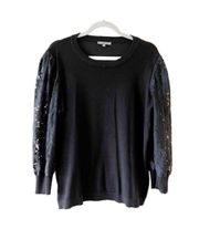 Adrianna Papell Black Sweater Top With Lace Sleeves