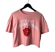 The Rolling Stones T Shirt Womens Pink 2XL XXL Raw Hem Graphic Tee Solid Logo