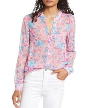 KUT FROM THE CLOTH PINK BLUE JASMINE BORDEAUX LONG SLEEVE BUTTON DOWN BLOUSE TOP