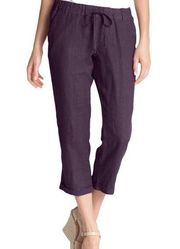 ALLEN ALLEN Drawstring Waist Cropped Linen Pants