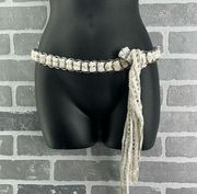 Vintage White Sequins Lace Waist or Hips Tie Belt