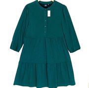 NWT GAP Women’s Puffed Sleeve Tiered Mini Skirt Shirt Dress Green Size Large