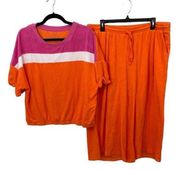 New York & Company Loop Terry Top and Wide Leg Pants Size XL Orange and Pink