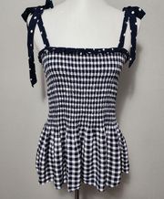 Cato Blue White Gingham Polka Dot Contrast Peplum Tank Size XL