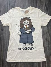 Hermeowne  Womens Short Sleeve Graphic T-Shirt Ivory Size Medium NWT