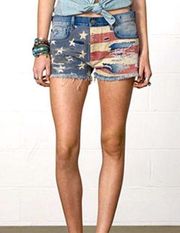Ralph Lauren Denim & Supply Distressed American Flag Denim Cut Off Shorts 27