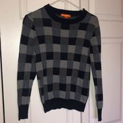 CHECKER NAVY GRAY SWEATER CREWNECK XS