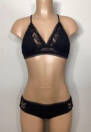 New. Becca black crochet lace bikini. Medium. Retails $149