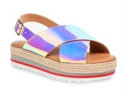 Time and Tru Memory Foam Iridescent Holographic Flatform Sandals